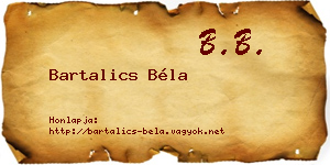 Bartalics Béla névjegykártya